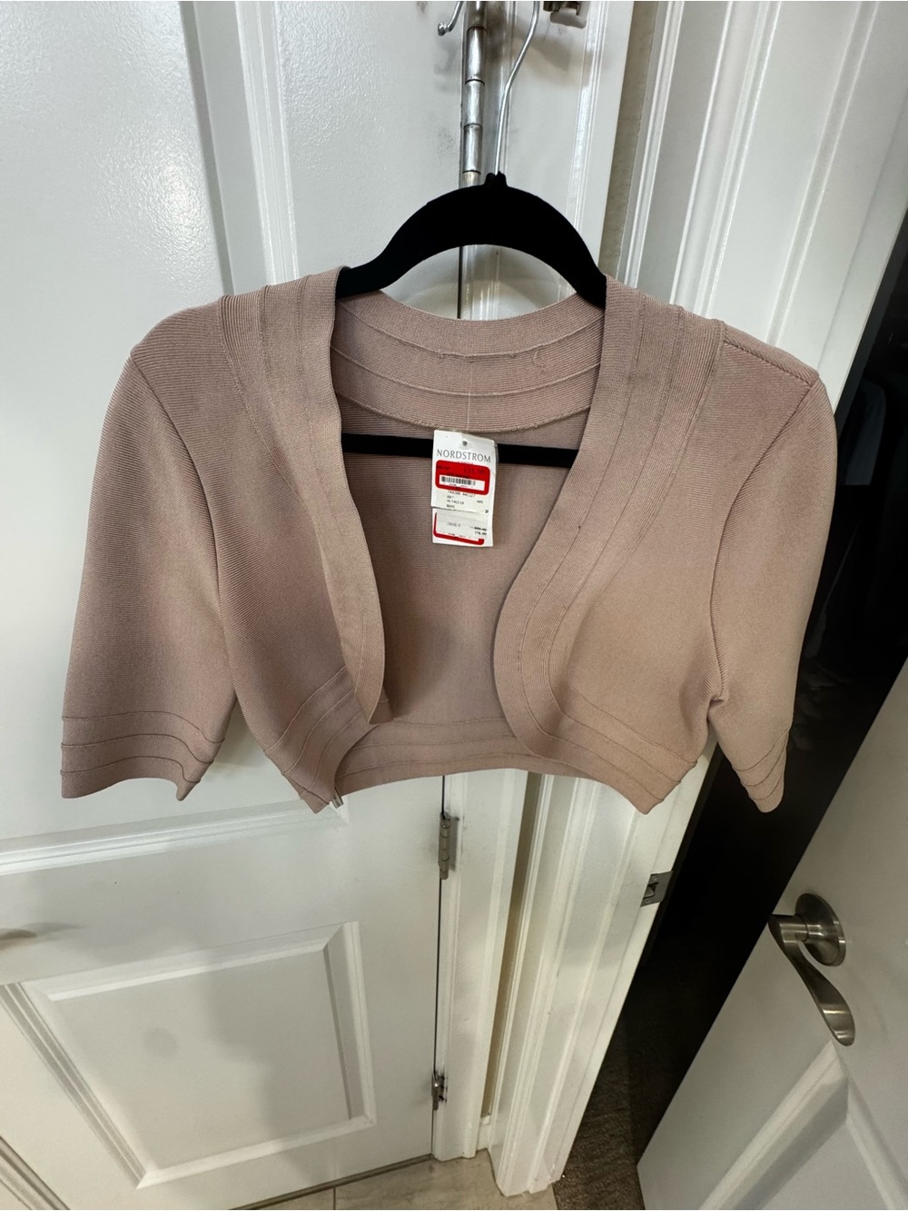 Herve Leger Blush Taupe Cropped Knit Bolero Jacket